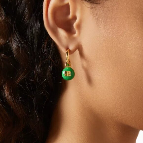 Kate Spade M&M's Green Charm Huggies Cuff Earrings Gold Tone Candy Post Back - Picture 3 of 6